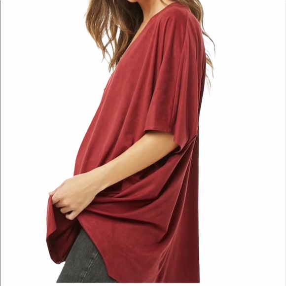 Faux Suede Open Front Kimono - Picture 2 of 5